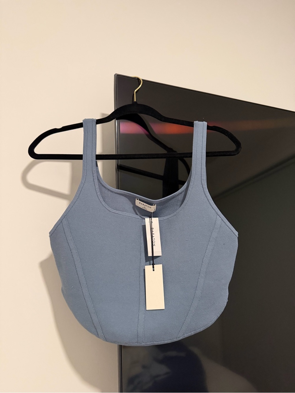 Aritzia Light Dusty Blue Ribbed Scoop Crop Tank